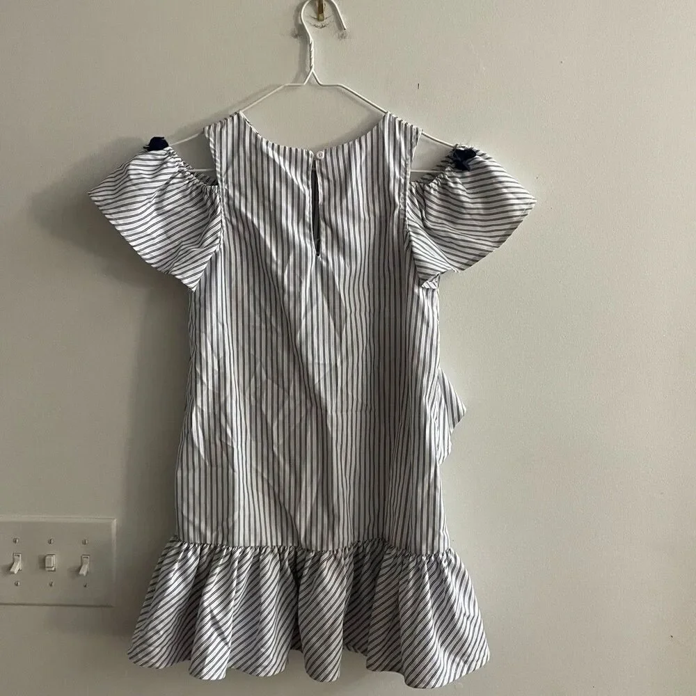 Habitual Girl  White Navy Shirt Dress 7/8 Ruffles Preppy Classic Cold Shoulder